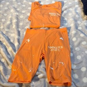 Orange Rockstar Dept. T-Shirt and Shorts Set